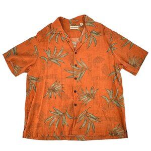 Caribbean Silk Blend Men's Hawaiian Shirt Size XL Orange Palm Leaves